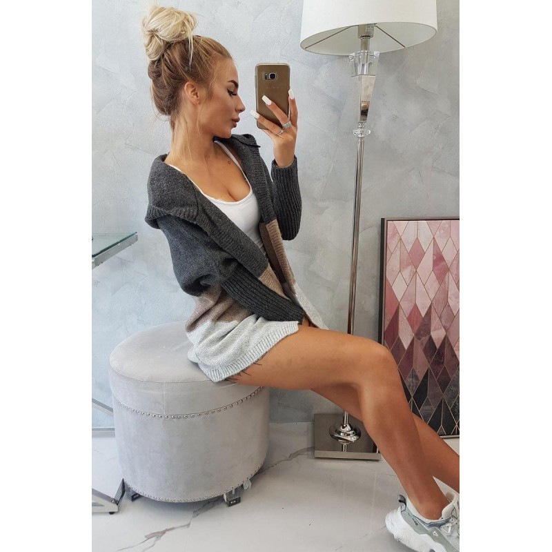 Dámsky kardigán 2019-15 - grafitový-béžový-sivý