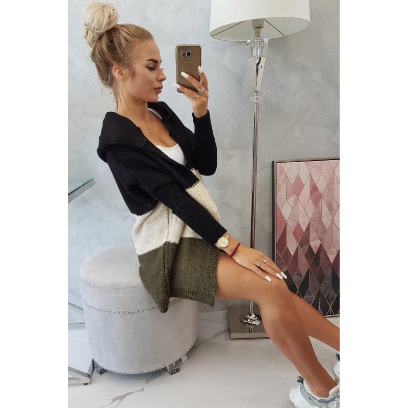 Dámsky kardigán 2019-15 - čierny-béžový-kaki