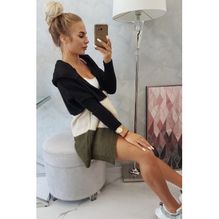 Dámsky kardigán 2019-15 - čierny-béžový-kaki