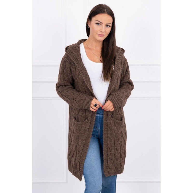 Kardigán pre dámy s kapucňou 2019-24 - kapučínový