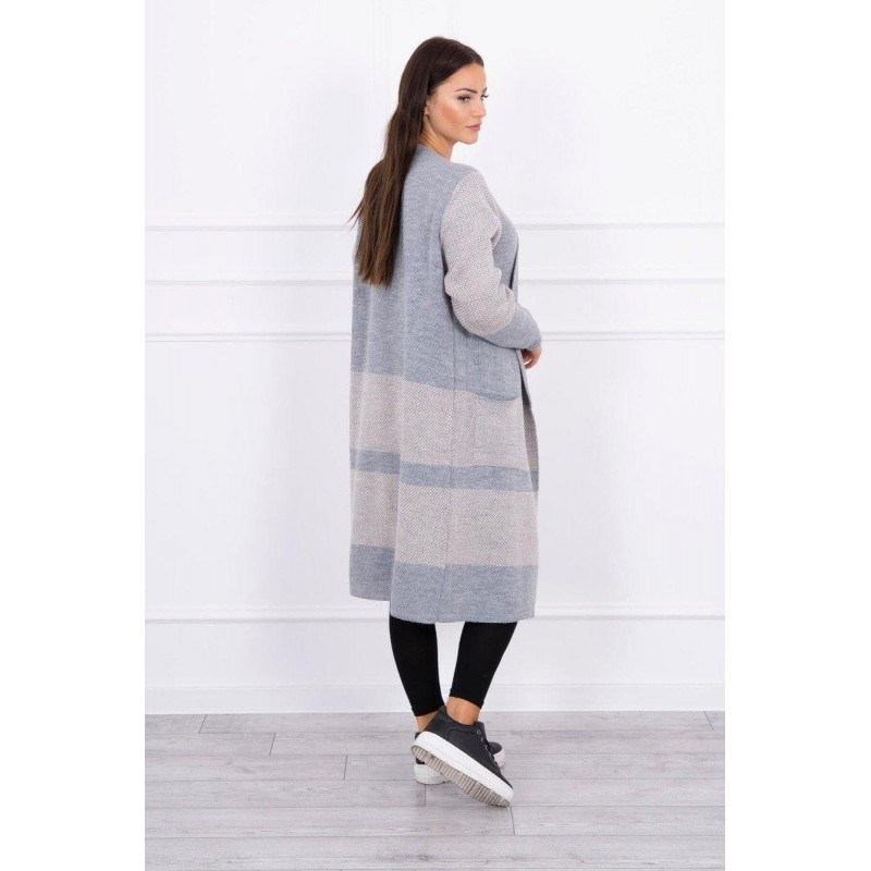 Dámsky dlhý kardigán 2019-26 - sivo-béžový