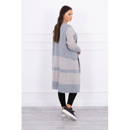 Dámsky dlhý kardigán 2019-26 - sivo-béžový