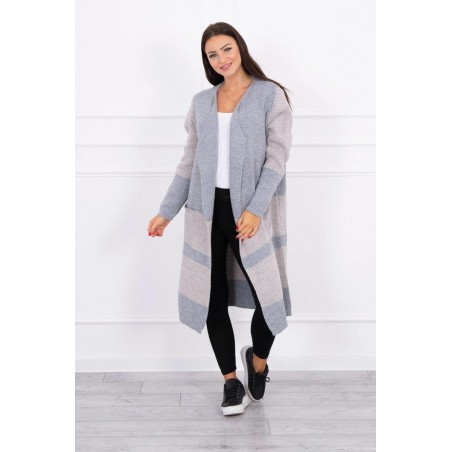 Dámsky dlhý kardigán 2019-26 - sivo-béžový