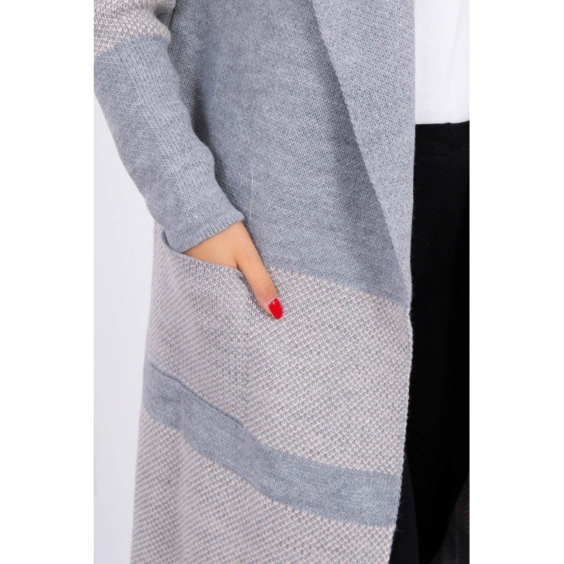 Dámsky dlhý kardigán 2019-26 - sivo-béžový