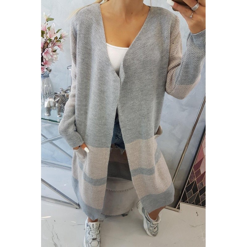 Dámsky dlhý kardigán 2019-26 - sivo-béžový