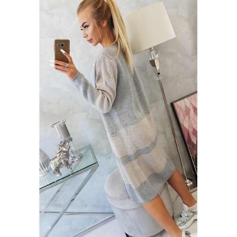 Dámsky dlhý kardigán 2019-26 - sivo-béžový