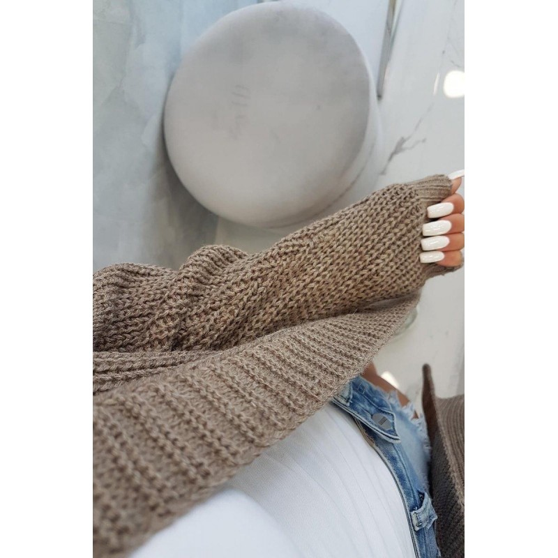 Dlhý dámsky kapučínový kardigán 2019-2