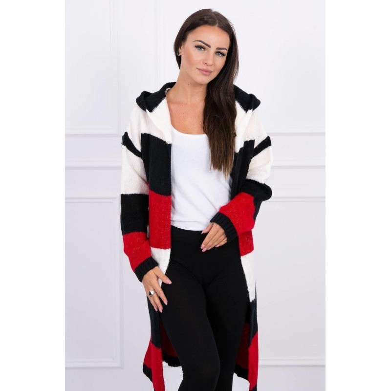 Pruhovaný dámsky kardigán 2019-25 - ecru-čierny-červený