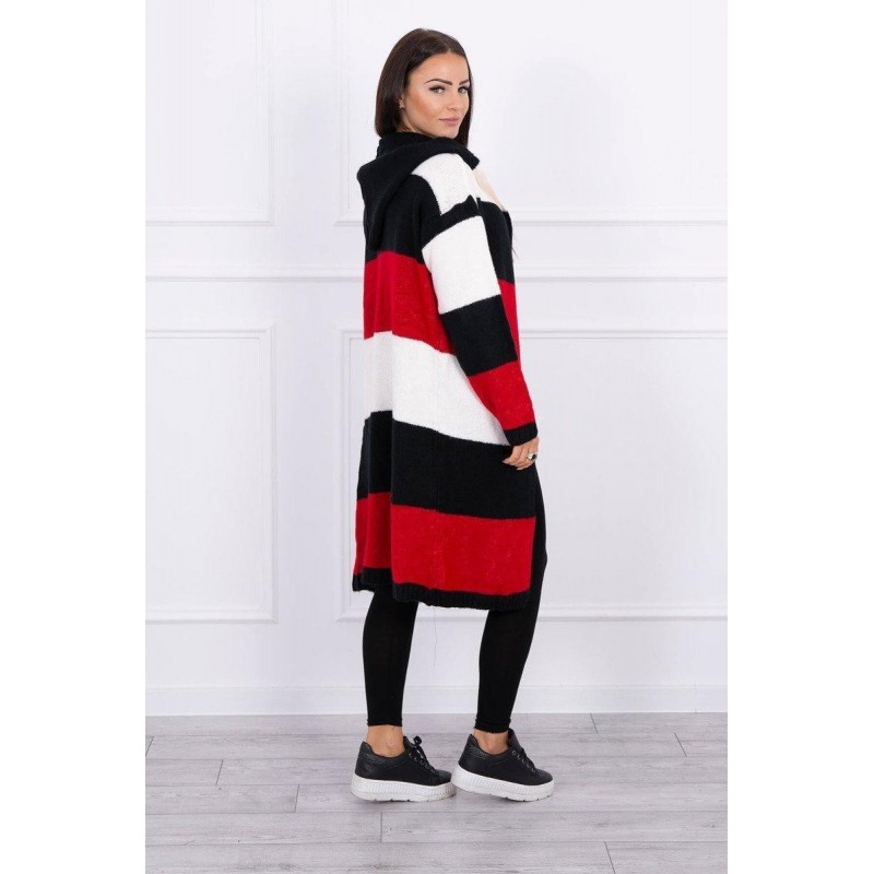 Pruhovaný dámsky kardigán 2019-25 - ecru-čierny-červený