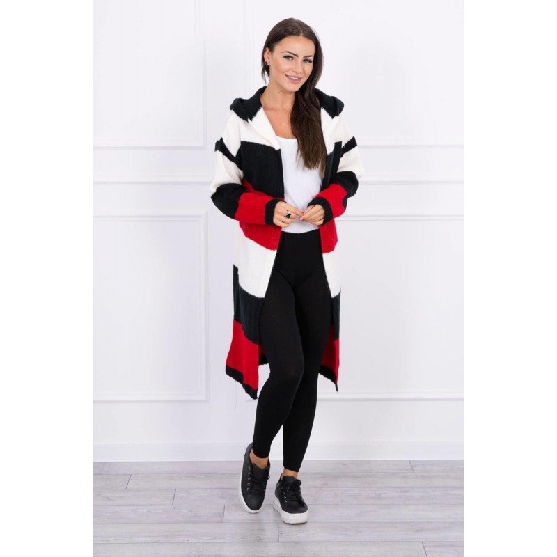 Pruhovaný dámsky kardigán 2019-25 - ecru-čierny-červený