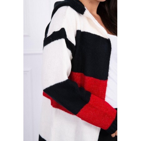 Pruhovaný dámsky kardigán 2019-25 - ecru-čierny-červený