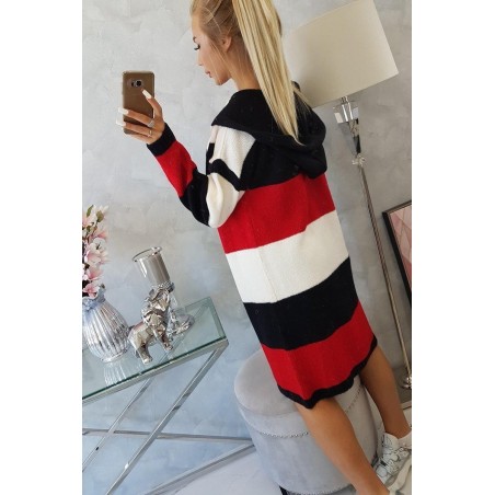 Pruhovaný dámsky kardigán 2019-25 - ecru-čierny-červený