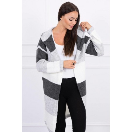 Pruhovaný dámsky kardigán 2019-25 - grafitový-sivý-ecru