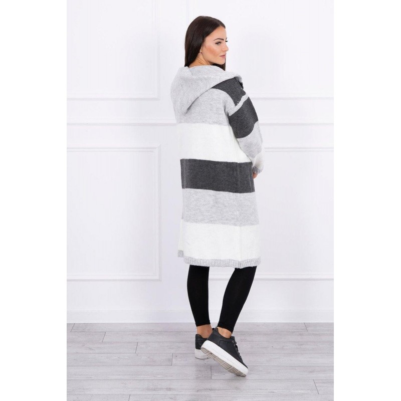 Pruhovaný dámsky kardigán 2019-25 - grafitový-sivý-ecru