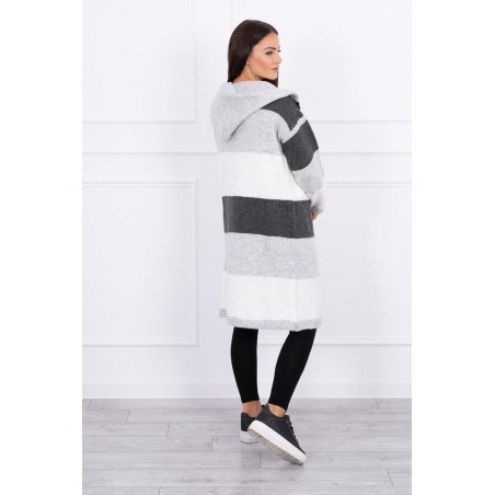 Pruhovaný dámsky kardigán 2019-25 - grafitový-sivý-ecru