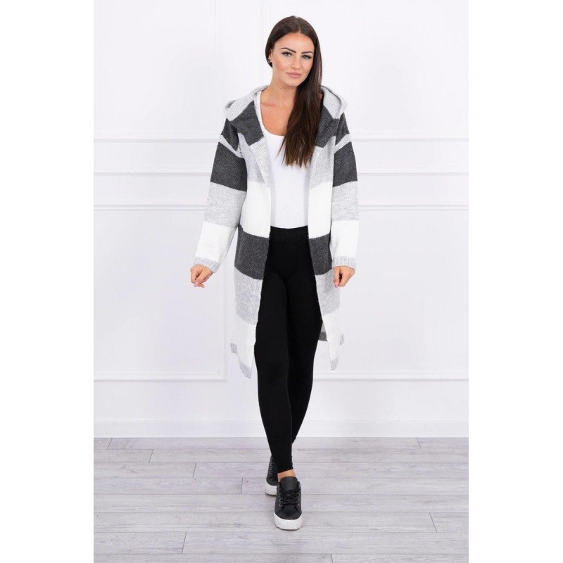 Pruhovaný dámsky kardigán 2019-25 - grafitový-sivý-ecru