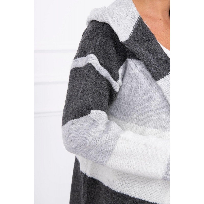 Pruhovaný dámsky kardigán 2019-25 - grafitový-sivý-ecru