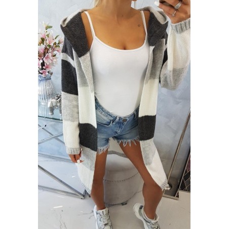 Pruhovaný dámsky kardigán 2019-25 - grafitový-sivý-ecru