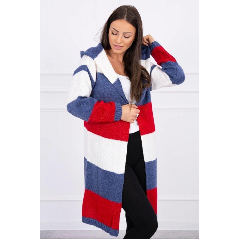 Pruhovaný dámsky kardigán 2019-25 - ecru-modrý-červený
