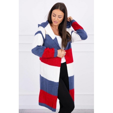 Pruhovaný dámsky kardigán 2019-25 - ecru-modrý-červený
