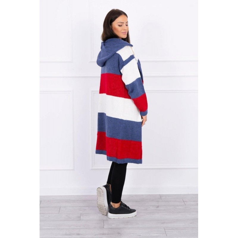 Pruhovaný dámsky kardigán 2019-25 - ecru-modrý-červený