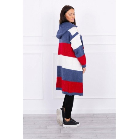 Pruhovaný dámsky kardigán 2019-25 - ecru-modrý-červený