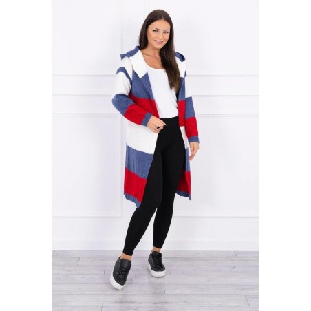 Pruhovaný dámsky kardigán 2019-25 - ecru-modrý-červený