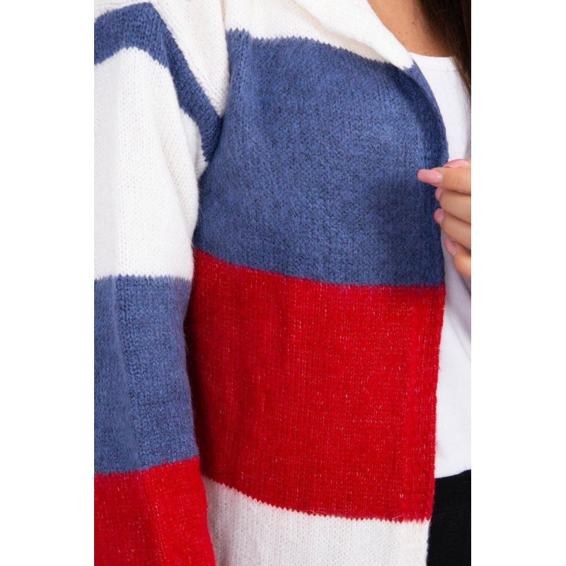 Pruhovaný dámsky kardigán 2019-25 - ecru-modrý-červený