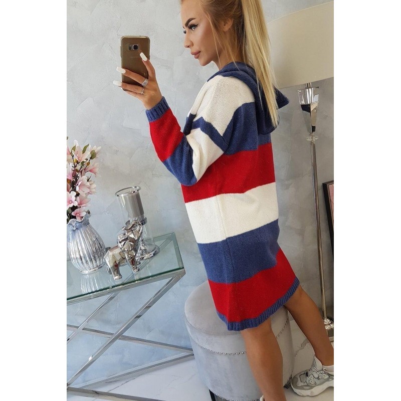 Pruhovaný dámsky kardigán 2019-25 - ecru-modrý-červený