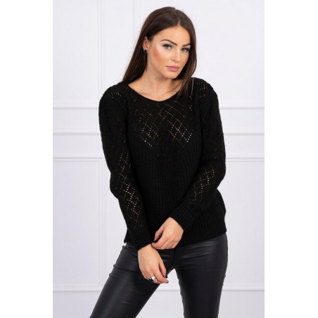 Dámsky sveter s ažúrovým vzorom 2019-39 - čierny