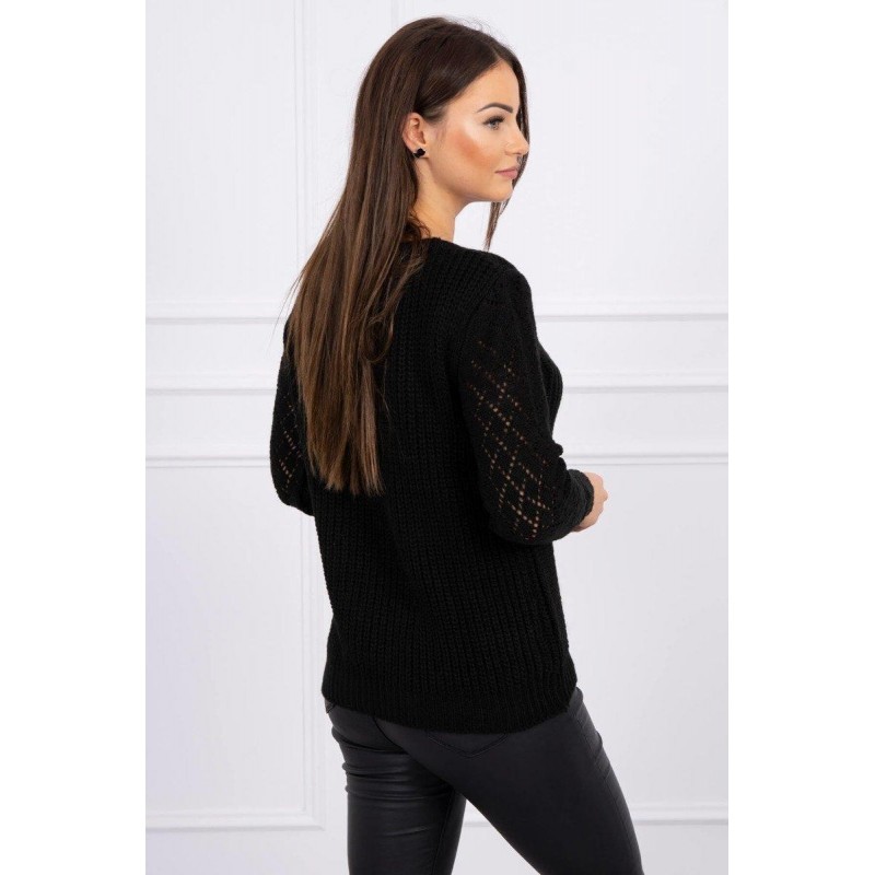 Dámsky sveter s ažúrovým vzorom 2019-39 - čierny
