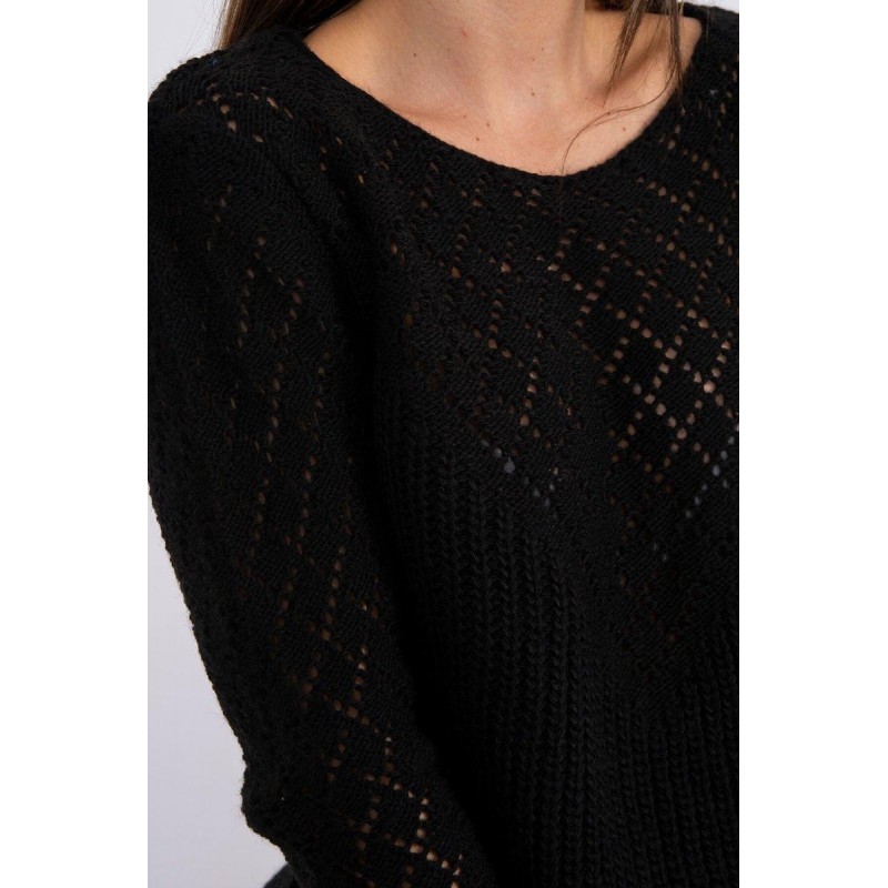 Dámsky sveter s ažúrovým vzorom 2019-39 - čierny