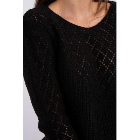 Dámsky sveter s ažúrovým vzorom 2019-39 - čierny