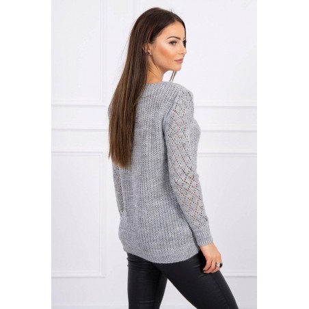 Dámsky sveter s ažúrovým vzorom 2019-39 - sivý