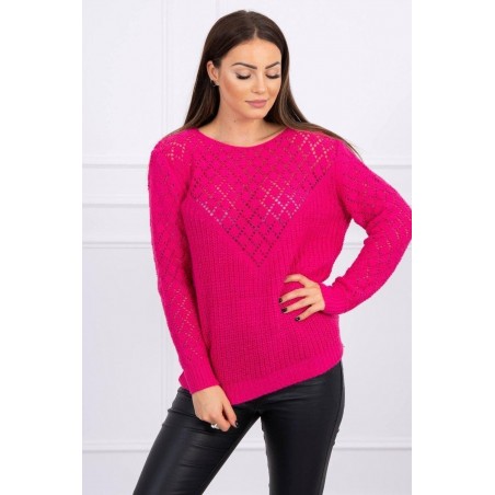 Dámsky sveter s ažúrovým vzorom 2019-39 - fuchsiový