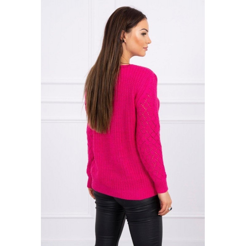 Dámsky sveter s ažúrovým vzorom 2019-39 - fuchsiový