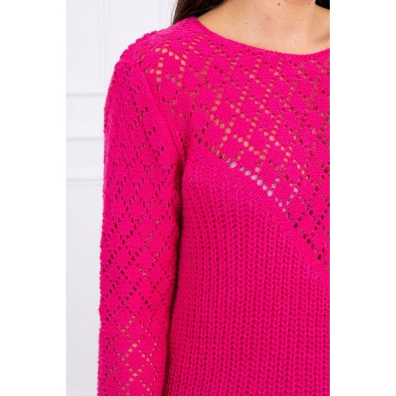 Dámsky sveter s ažúrovým vzorom 2019-39 - fuchsiový