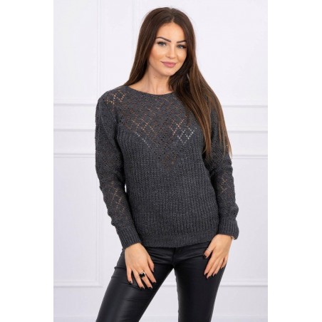 Dámsky sveter s ažúrovým vzorom 2019-39 - grafitový