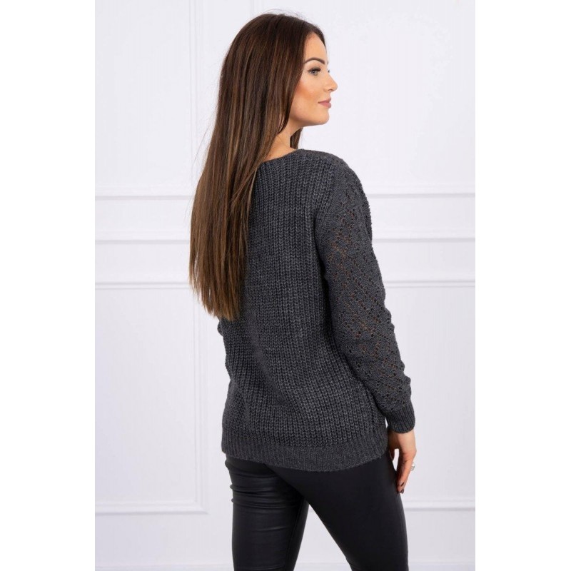 Dámsky sveter s ažúrovým vzorom 2019-39 - grafitový
