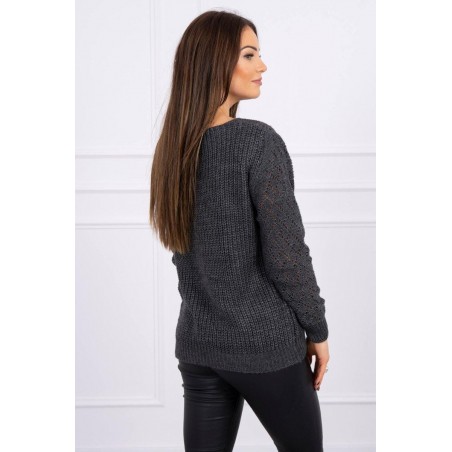Dámsky sveter s ažúrovým vzorom 2019-39 - grafitový