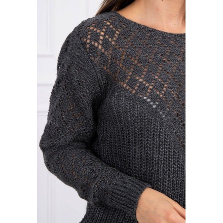 Dámsky sveter s ažúrovým vzorom 2019-39 - grafitový
