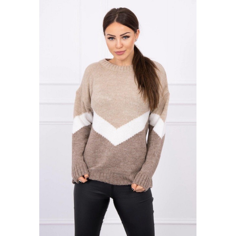 Dámsky sveter s geometrickými vzormi 2019-51 - béžovo-kapučínový