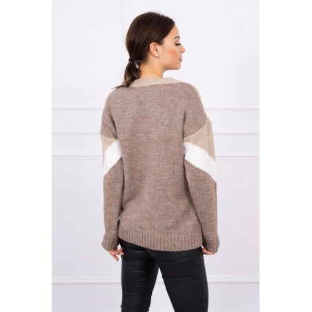Dámsky sveter s geometrickými vzormi 2019-51 - béžovo-kapučínový