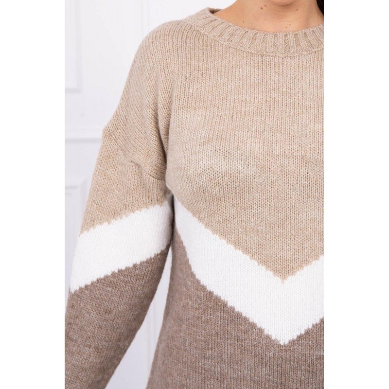 Dámsky sveter s geometrickými vzormi 2019-51 - béžovo-kapučínový
