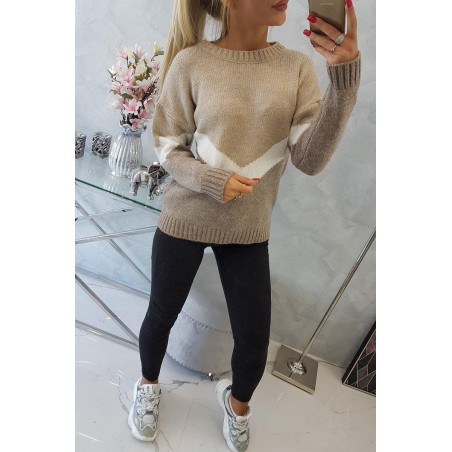 Dámsky sveter s geometrickými vzormi 2019-51 - béžovo-kapučínový