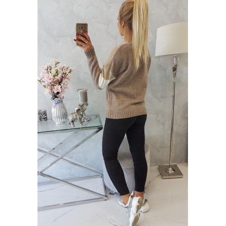 Dámsky sveter s geometrickými vzormi 2019-51 - béžovo-kapučínový