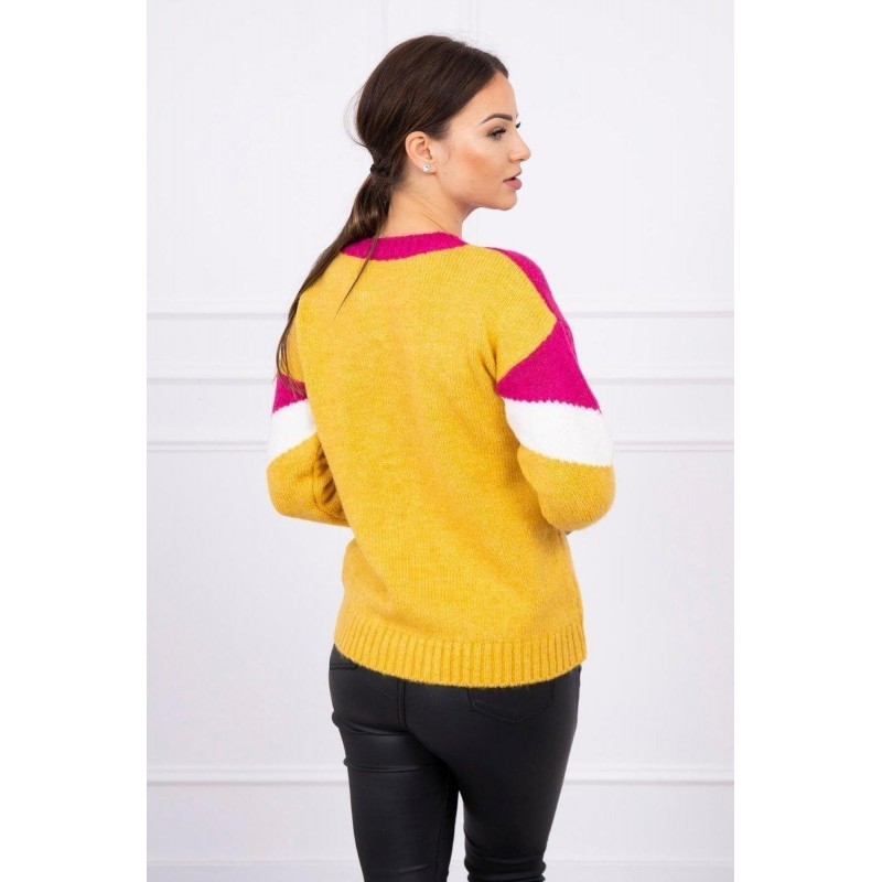 Dámsky sveter s geometrickými vzormi 2019-51 - fuchsiovo-horčicový