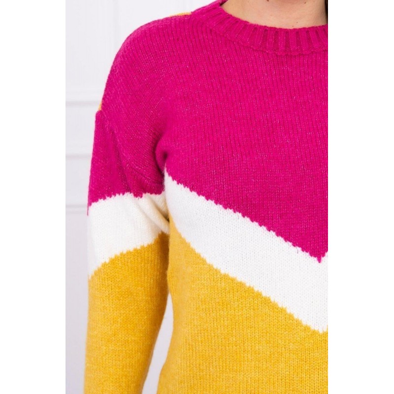 Dámsky sveter s geometrickými vzormi 2019-51 - fuchsiovo-horčicový