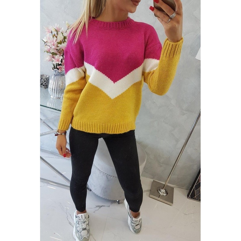 Dámsky sveter s geometrickými vzormi 2019-51 - fuchsiovo-horčicový