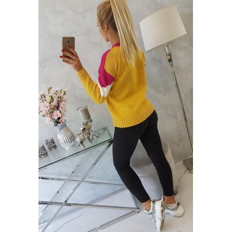 Dámsky sveter s geometrickými vzormi 2019-51 - fuchsiovo-horčicový